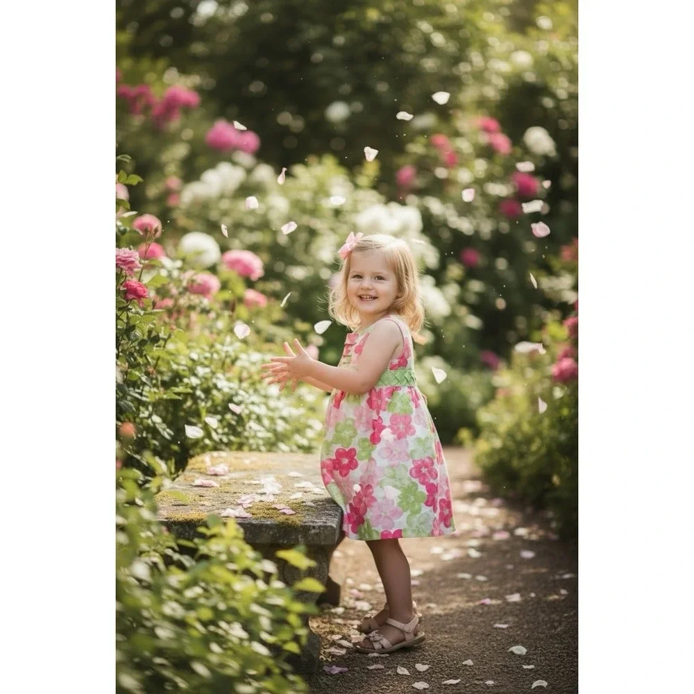 Emily Rose Girls‎ Size 4 Pink Floral Ribbon Sash Dress Church Vacation Princess